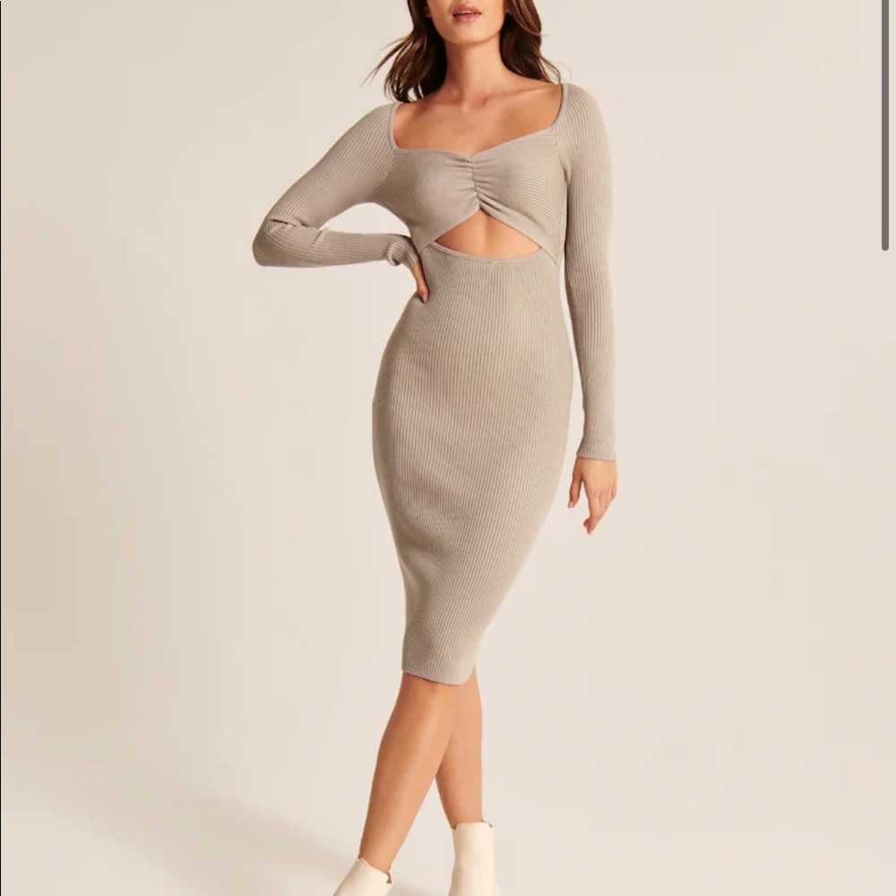 Sold out NWOT Abercrombie Cinched Front Cutout Midi knit Sweater Dress xs petite